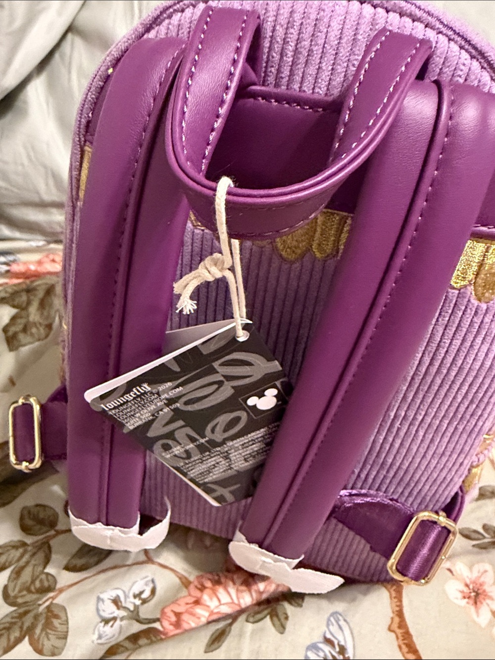 Loungefly Lavender & White Chip Character Corduroy Mini Backpack - Picture 3 of 4
